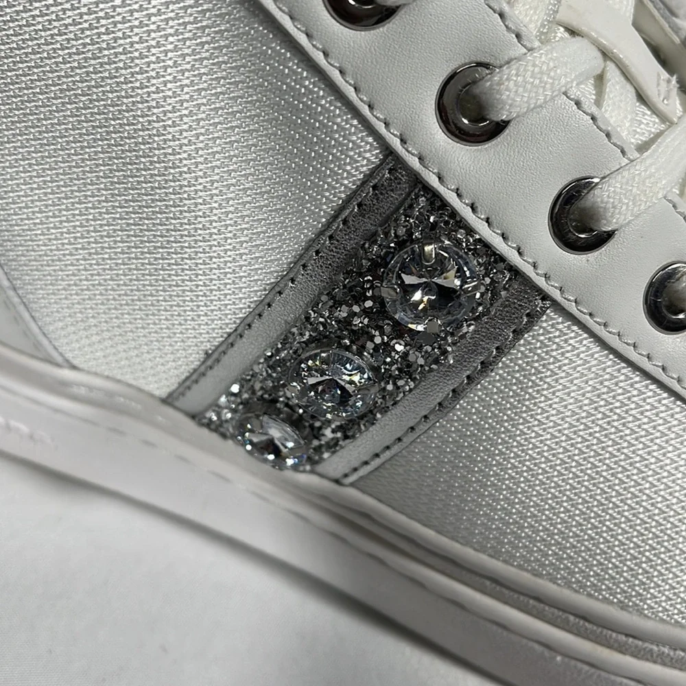 Michel Kors Chapman Mid Optic White Leather/Round Encased Stones Size 8M - Picture 6 of 11